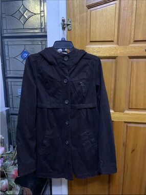 Abercrombie & Fitch Black Hooded Button-Up Utility Jacket